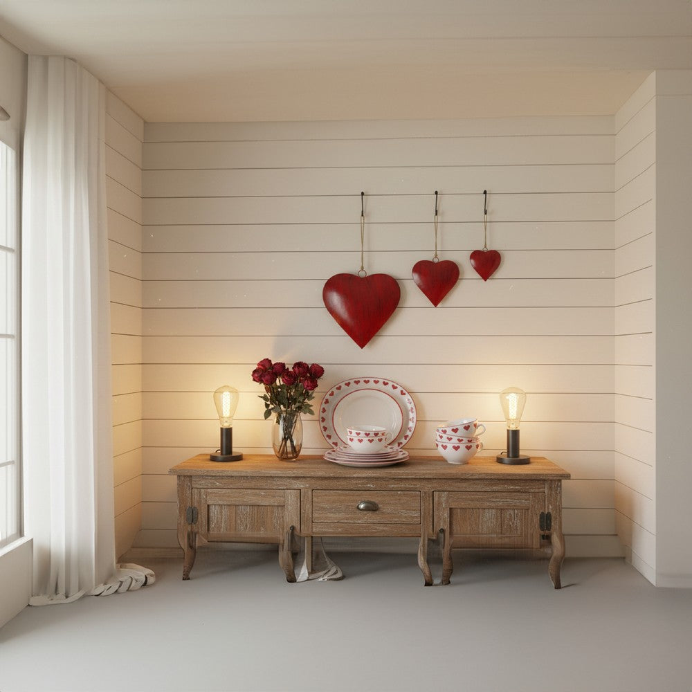 Myri Decorative Metal Heart Wall Decor Set of 3, Classic Red with Jute Hanging Rope, 12, 9.5, 7 Inches By The Urban Port