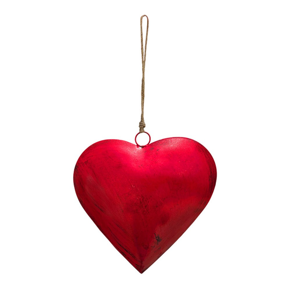 Myri Decorative Metal Heart Wall Decor Set of 3, Classic Red with Jute Hanging Rope, 12, 9.5, 7 Inches By The Urban Port