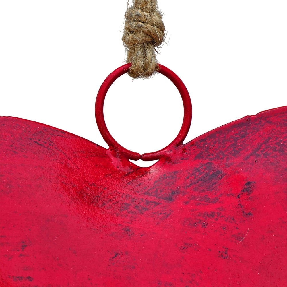 Myri Decorative Metal Heart Wall Decor Set of 3, Classic Red with Jute Hanging Rope, 12, 9.5, 7 Inches By The Urban Port