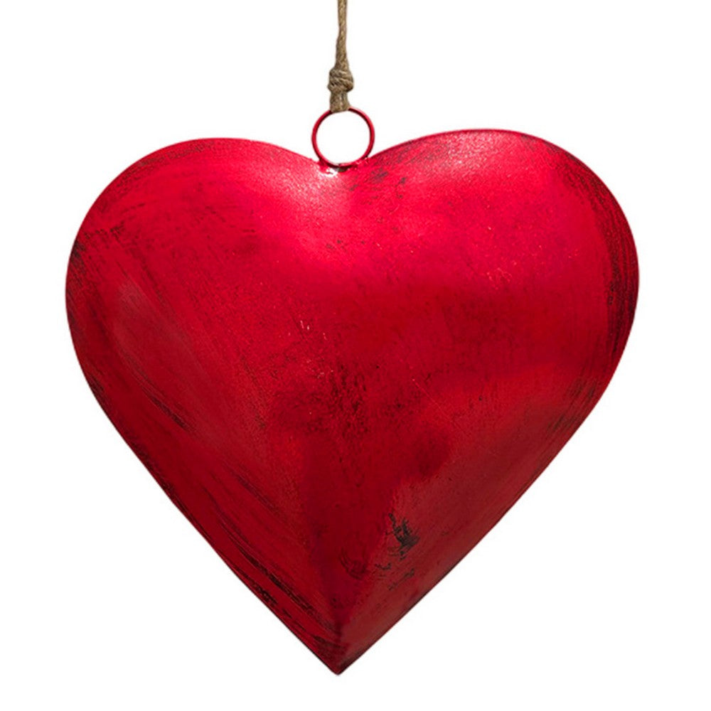 Myri Decorative Metal Heart Wall Decor Set of 3, Classic Red with Jute Hanging Rope, 12, 9.5, 7 Inches By The Urban Port