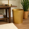10" Decorative Iron Wastebasket Trash Can | Matte Gold | Leaf Etched Design By The Urban Port