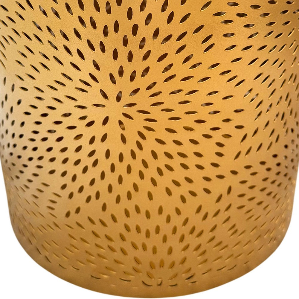 10" Decorative Iron Wastebasket Trash Can | Matte Gold | Leaf Etched Design By The Urban Port