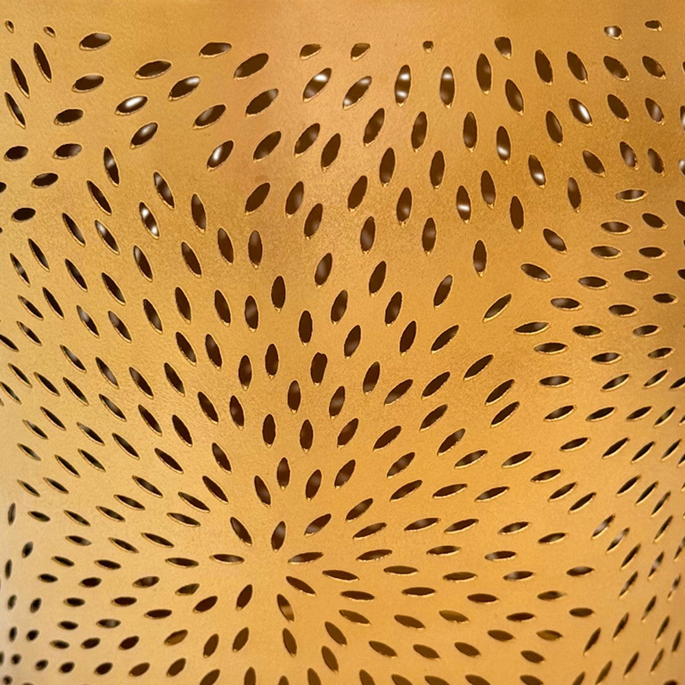 10" Decorative Iron Wastebasket Trash Can | Matte Gold | Leaf Etched Design By The Urban Port