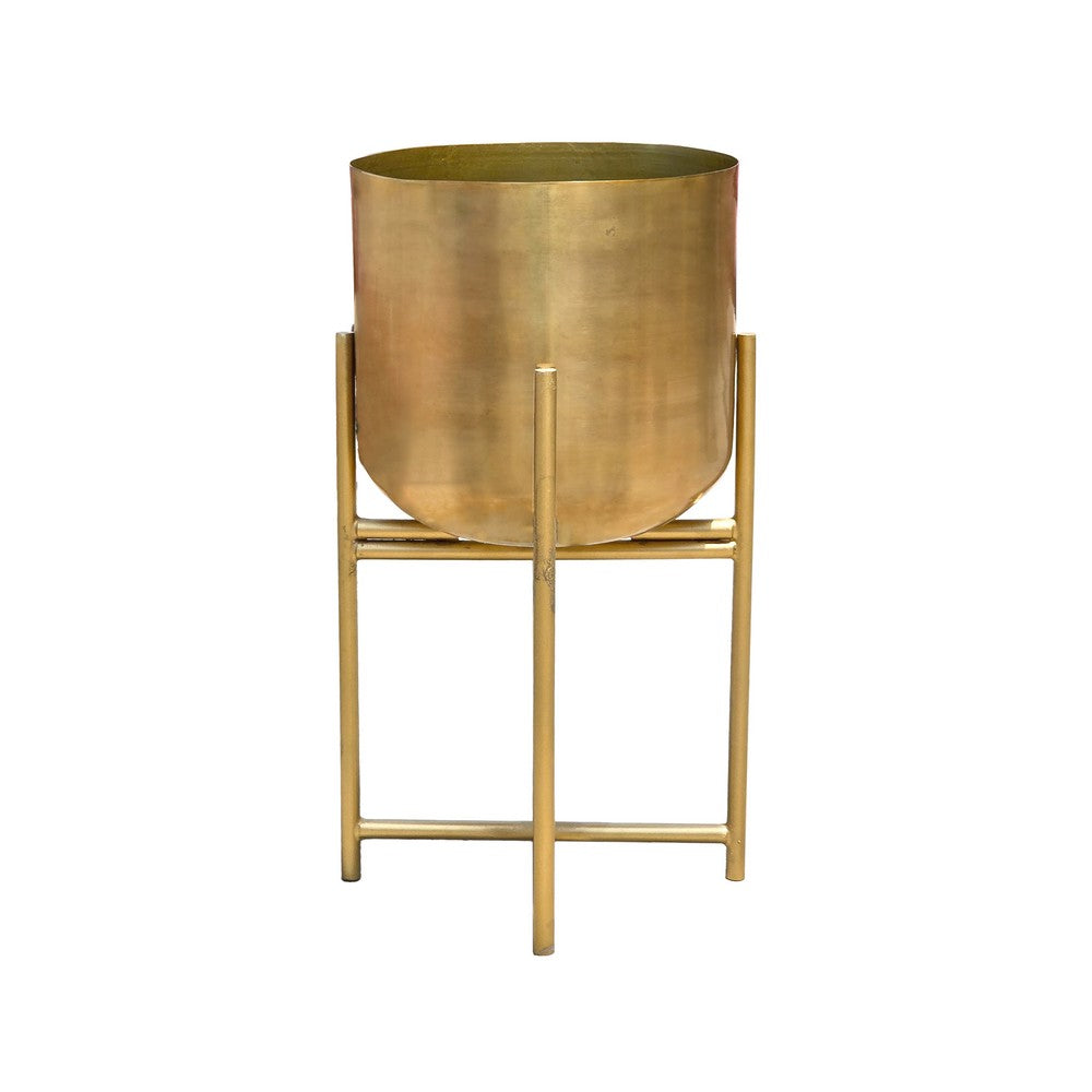 Aira Set of 2 Planters | 19, 22" Tall | Foldable Metal Stand | Antique Brass Finish By The Urban Port