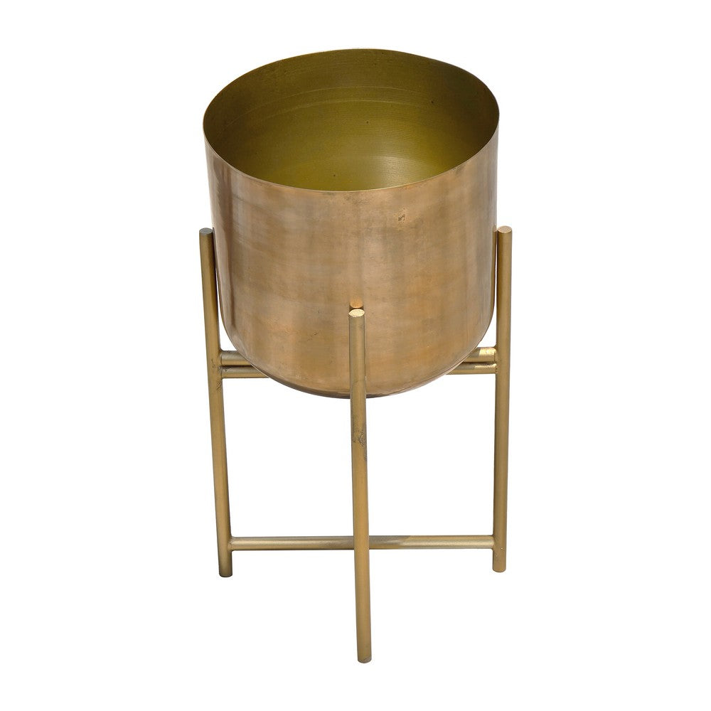 Aira Set of 2 Planters | 19, 22" Tall | Foldable Metal Stand | Antique Brass Finish By The Urban Port