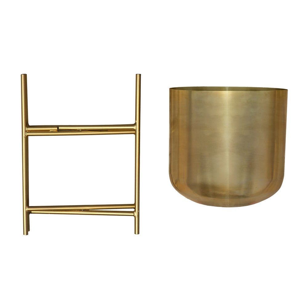 Aira Set of 2 Planters | 19, 22" Tall | Foldable Metal Stand | Antique Brass Finish By The Urban Port
