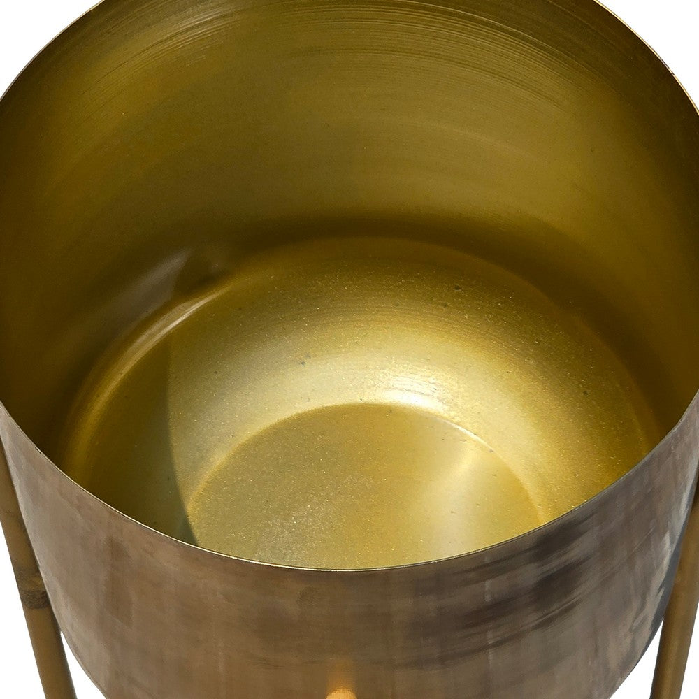 Aira Set of 2 Planters | 19, 22" Tall | Foldable Metal Stand | Antique Brass Finish By The Urban Port