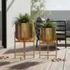 Aira Set of 2 Planters | 19, 22" Tall | Foldable Metal Stand | Antique Brass Finish By The Urban Port