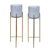 Aira Set of 2 Planters | 20, 22" Tall | Gold Foldable Metal Stand | White Speckled Pattern By The Urban Port