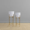 Aira Set of 2 Planters | 20, 22" Tall | Gold Foldable Metal Stand | White Speckled Pattern By The Urban Port