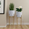 Aira Set of 2 Planters | 20, 22" Tall | Gold Foldable Metal Stand | White Speckled Pattern By The Urban Port