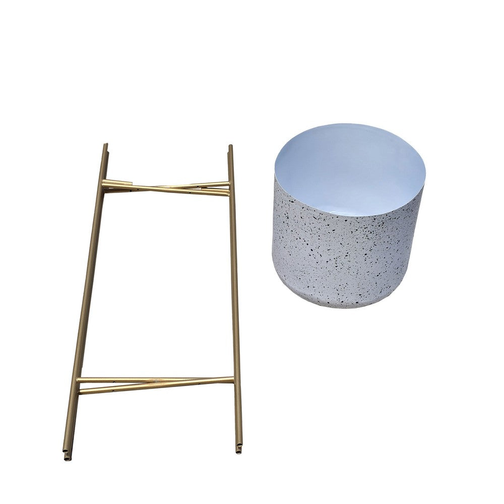 Aira 39, 46" Tall Planters Set of 2 | Gold Foldable Metal Stand | White Speckled Pattern By The Urban Port