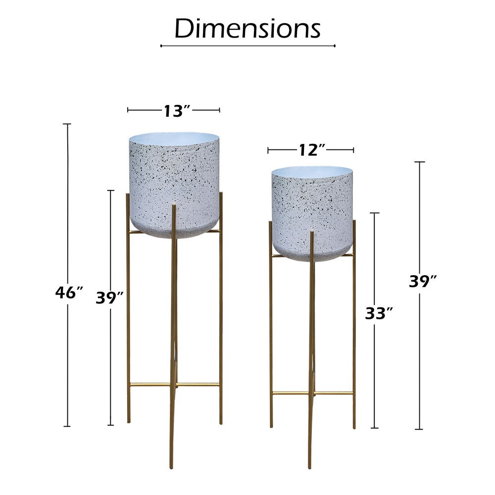 Aira 39, 46" Tall Planters Set of 2 | Gold Foldable Metal Stand | White Speckled Pattern By The Urban Port