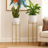 Aira 39, 46" Tall Planters Set of 2 | Gold Foldable Metal Stand | White Speckled Pattern By The Urban Port