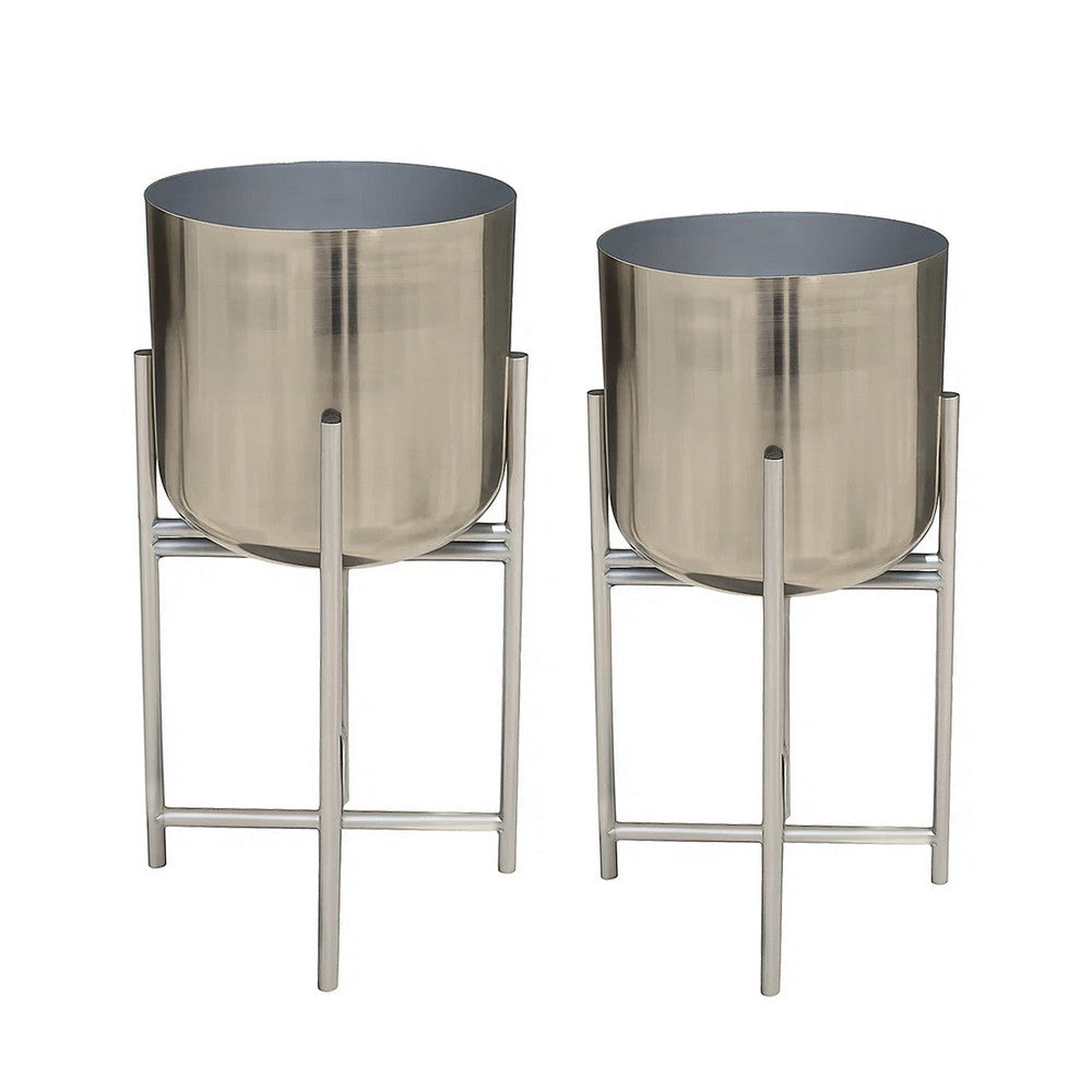 Aira Set of 2 Planters | 19, 22" Tall | Foldable Iron Stand | Nickel Finish By The Urban Port