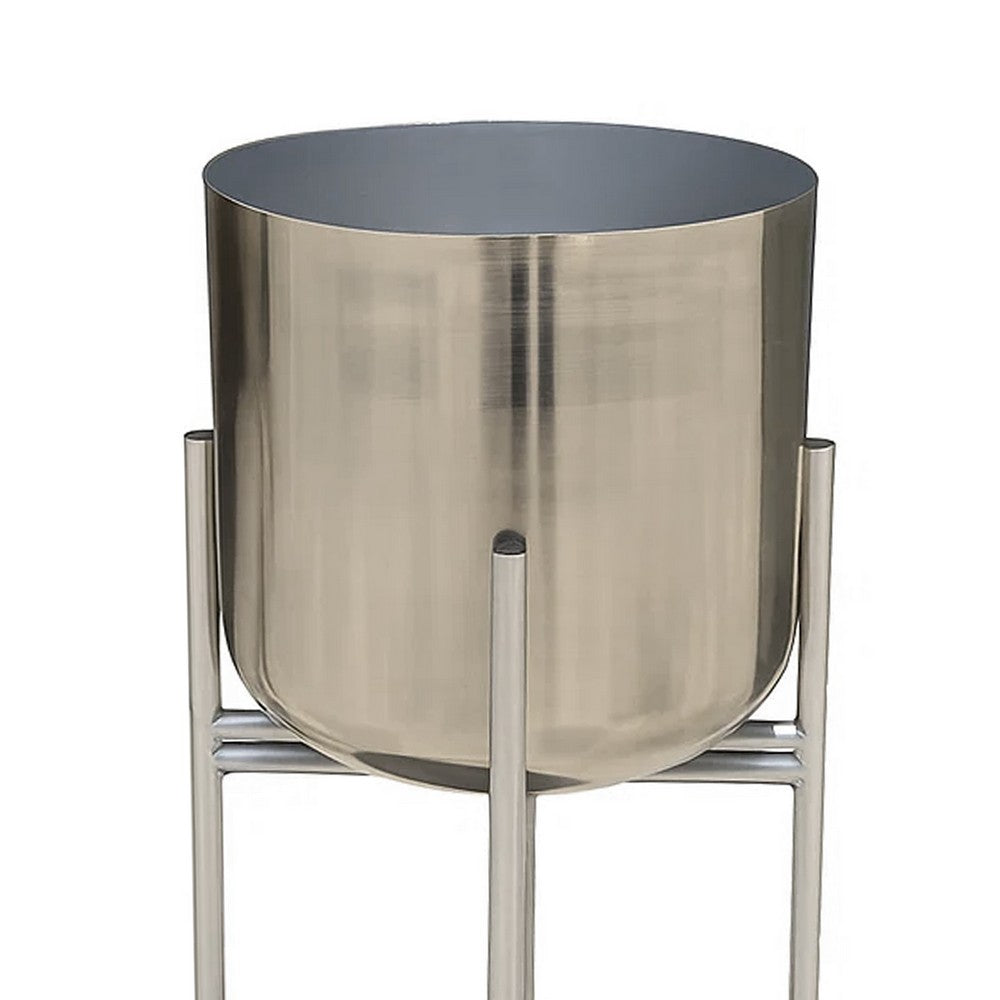 Aira Set of 2 Planters | 19, 22" Tall | Foldable Iron Stand | Nickel Finish By The Urban Port