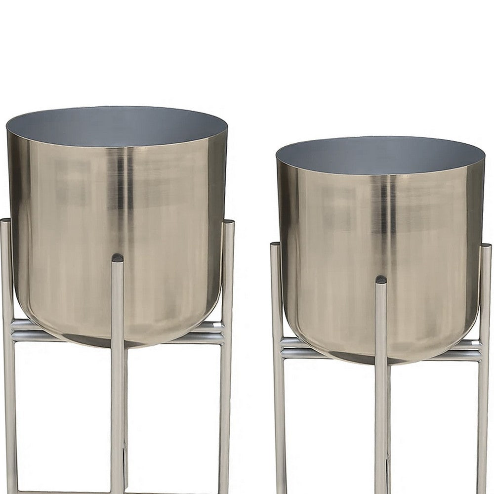 Aira Set of 2 Planters | 19, 22" Tall | Foldable Iron Stand | Nickel Finish By The Urban Port