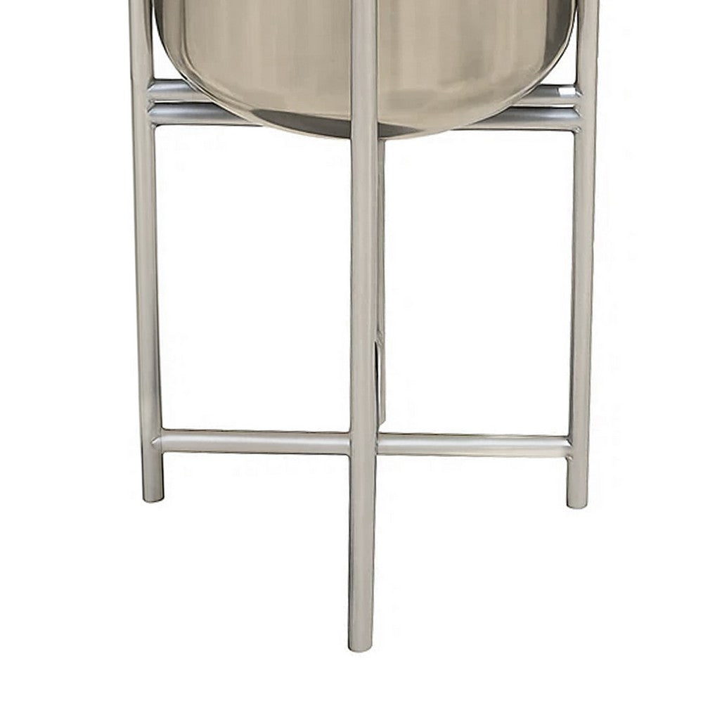 Aira Set of 2 Planters | 19, 22" Tall | Foldable Iron Stand | Nickel Finish By The Urban Port