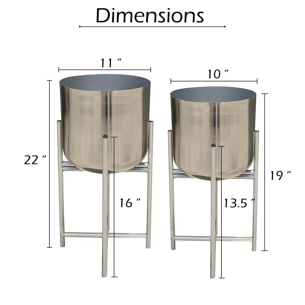 Aira Set of 2 Planters | 19, 22" Tall | Foldable Iron Stand | Nickel Finish By The Urban Port