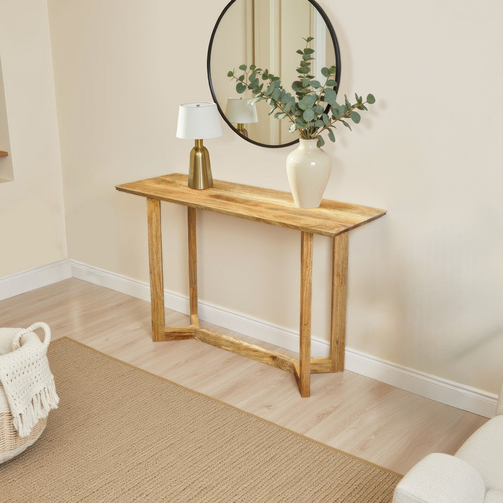 Nina Console Table | 48’’ Rectangular Top | Open Frame with Trestle Base | Natural Brown Mango Wood By The Urban Port UPT-332347