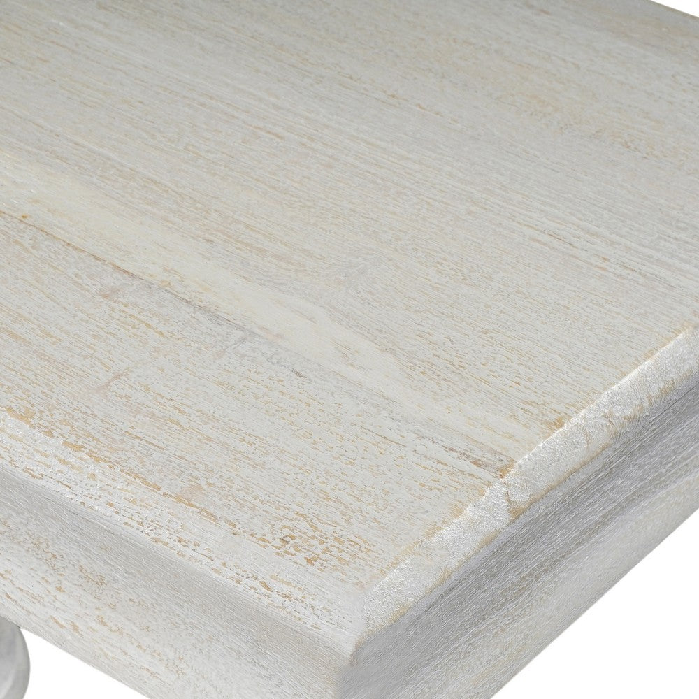Sofa Console Table, 42 Inch Top, Sandlasted Washed White Mango Wood, Turned Pillar Legs By The Urban Port