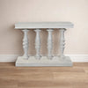 Sofa Console Table, 42 Inch Top, Sandlasted Washed White Mango Wood, Turned Pillar Legs By The Urban Port