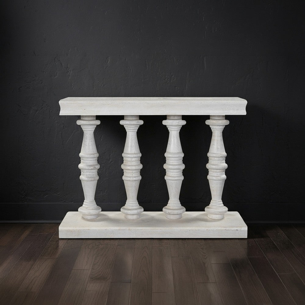 Console Table, 42-Inch Mango Wood Top, Shabby Chic Finish, Turned Pillar Legs By The Urban Port