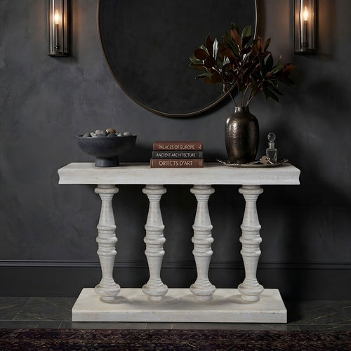 Console Table, 42-Inch Mango Wood Top, Shabby Chic Finish, Turned Pillar Legs By The Urban Port