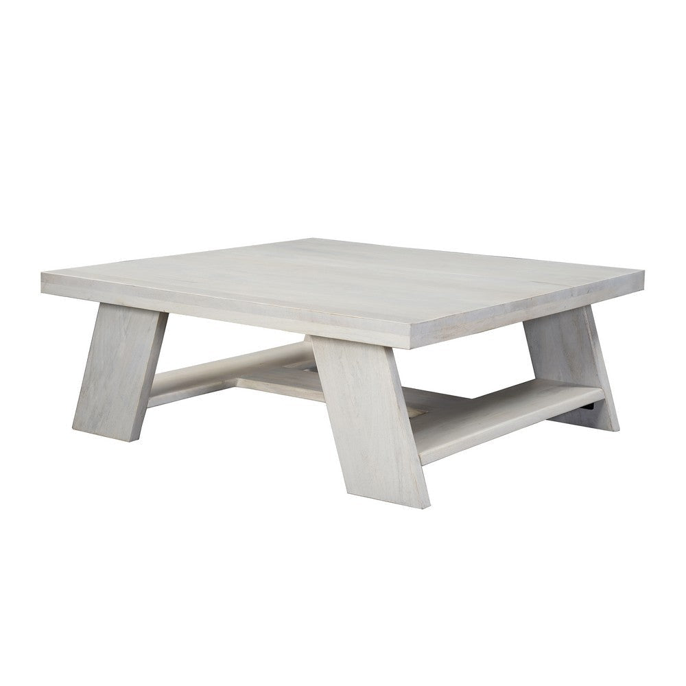 Aya 40’’ Square Coffee Table | Biscotti White Mango Wood | Bold Angled Legs By The Urban Port UPT-332349