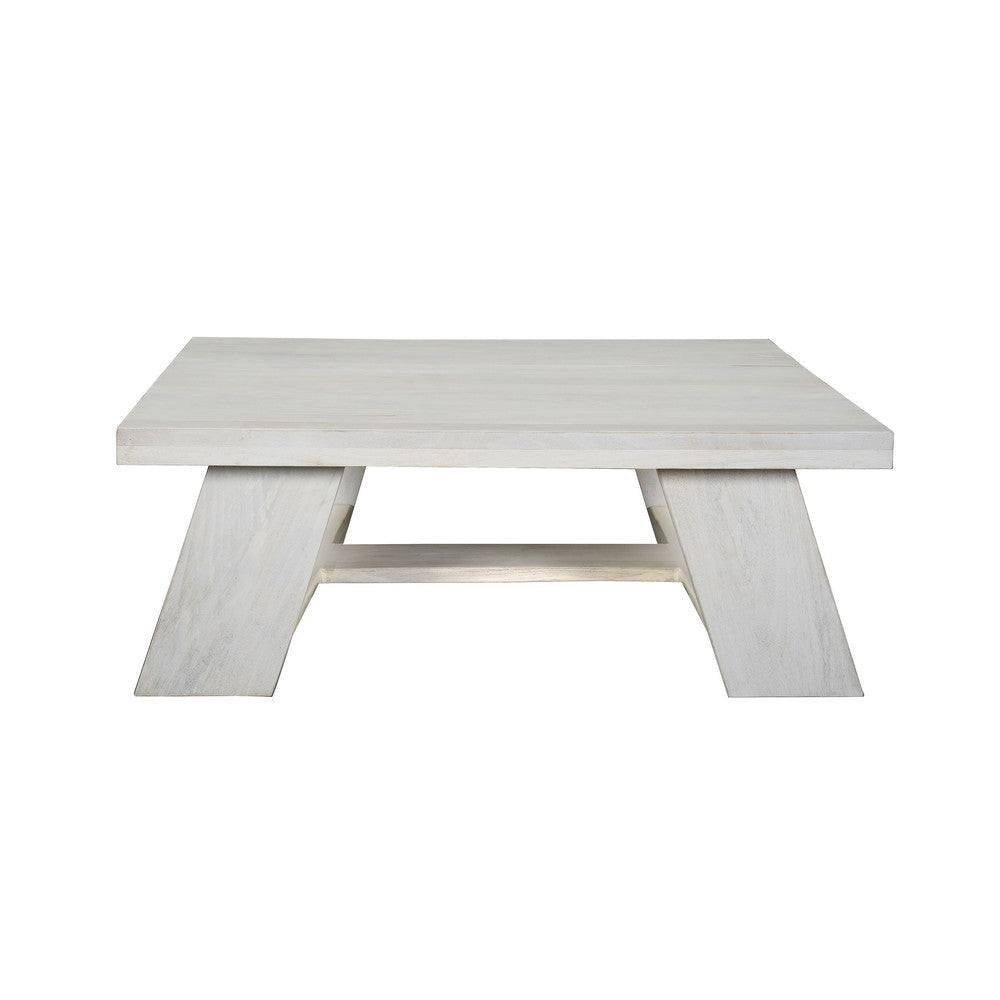 Aya 40’’ Square Coffee Table | Biscotti White Mango Wood | Bold Angled Legs By The Urban Port UPT-332349