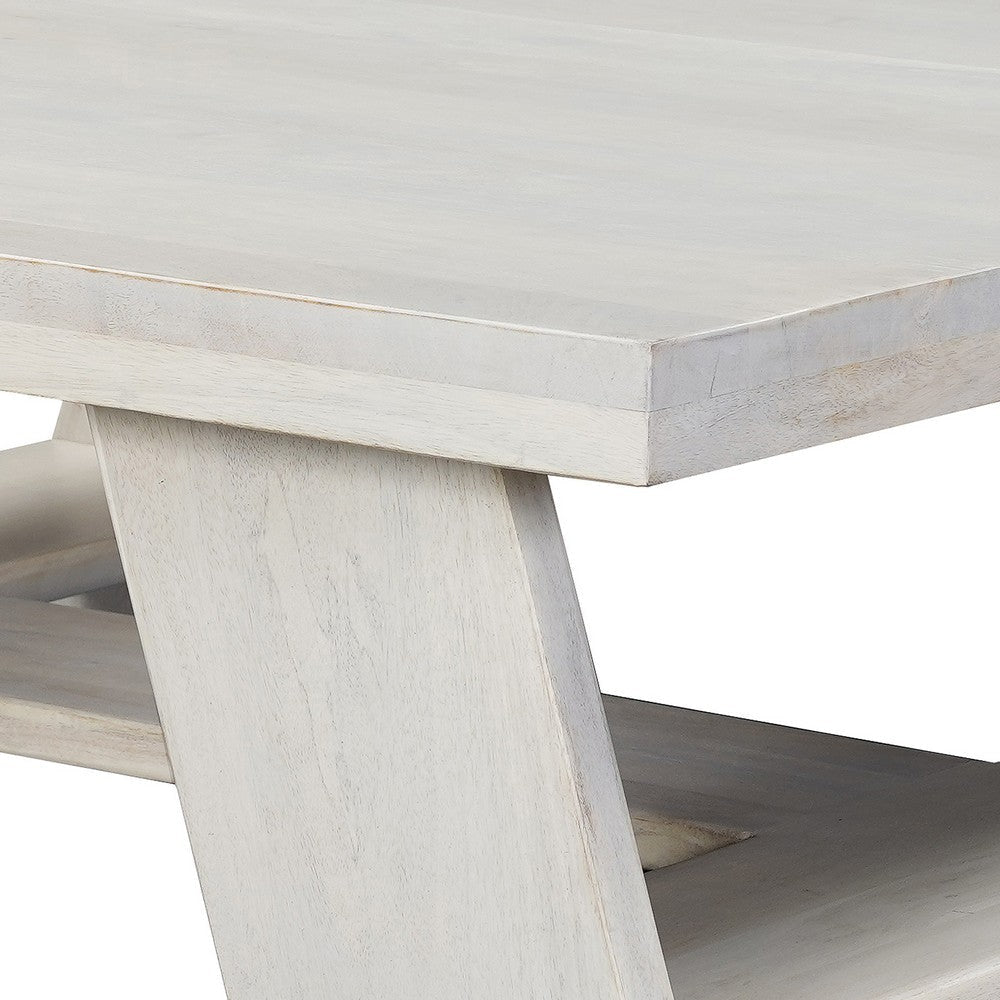 Aya 40’’ Square Coffee Table | Biscotti White Mango Wood | Bold Angled Legs By The Urban Port UPT-332349