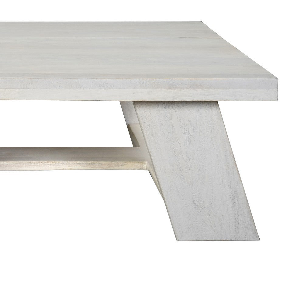 Aya 40’’ Square Coffee Table | Biscotti White Mango Wood | Bold Angled Legs By The Urban Port UPT-332349