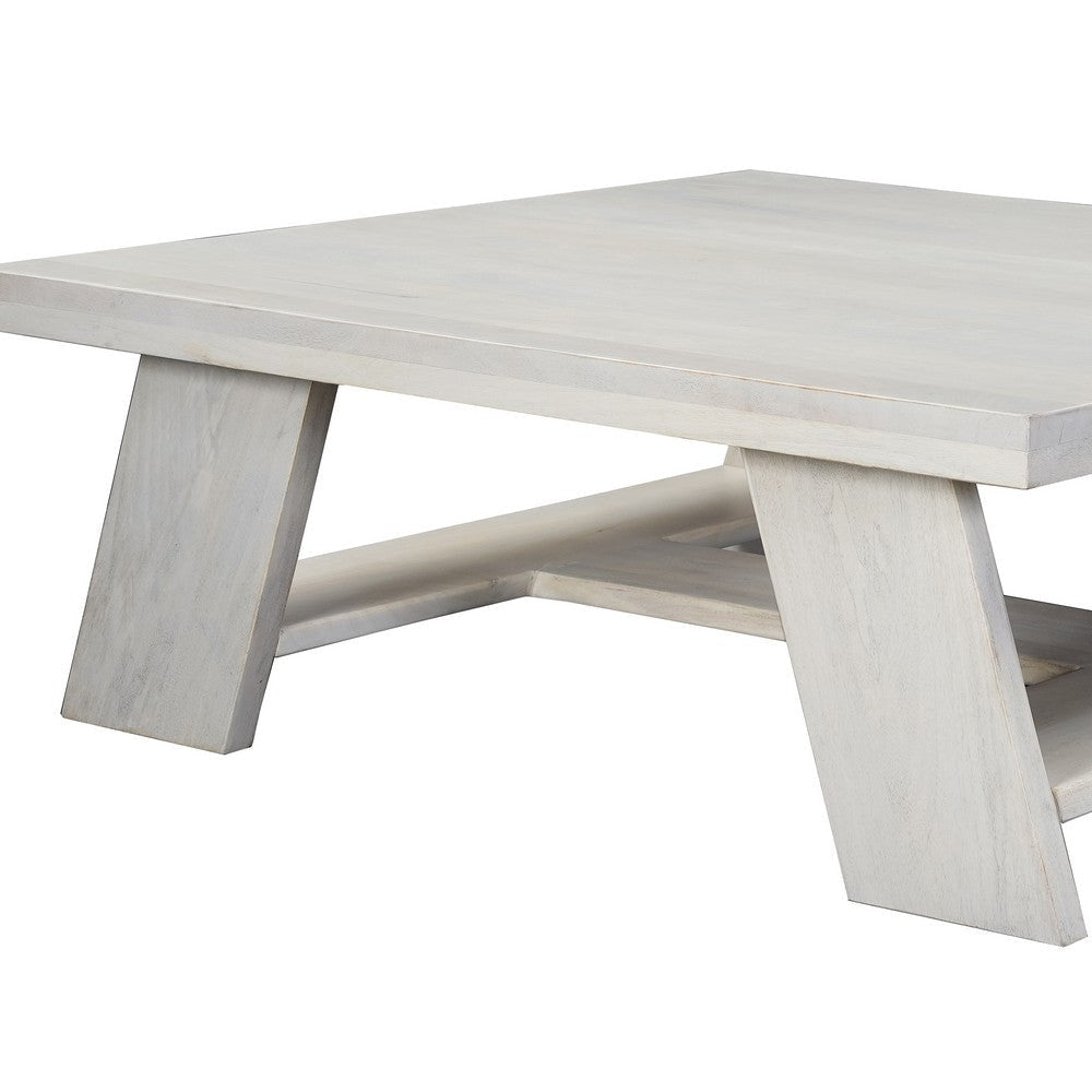 Aya 40’’ Square Coffee Table | Biscotti White Mango Wood | Bold Angled Legs By The Urban Port UPT-332349