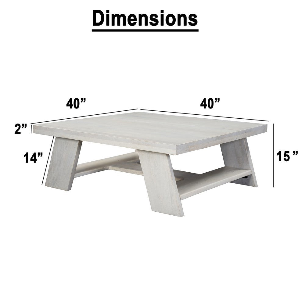 Aya 40’’ Square Coffee Table | Biscotti White Mango Wood | Bold Angled Legs By The Urban Port UPT-332349
