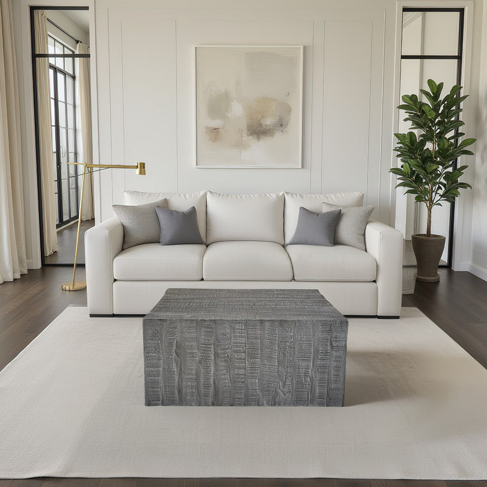 Rydan Coffee Table | 33 Inch Square Block Top | Sandblasted Gray Mango Wood  By The Urban Port