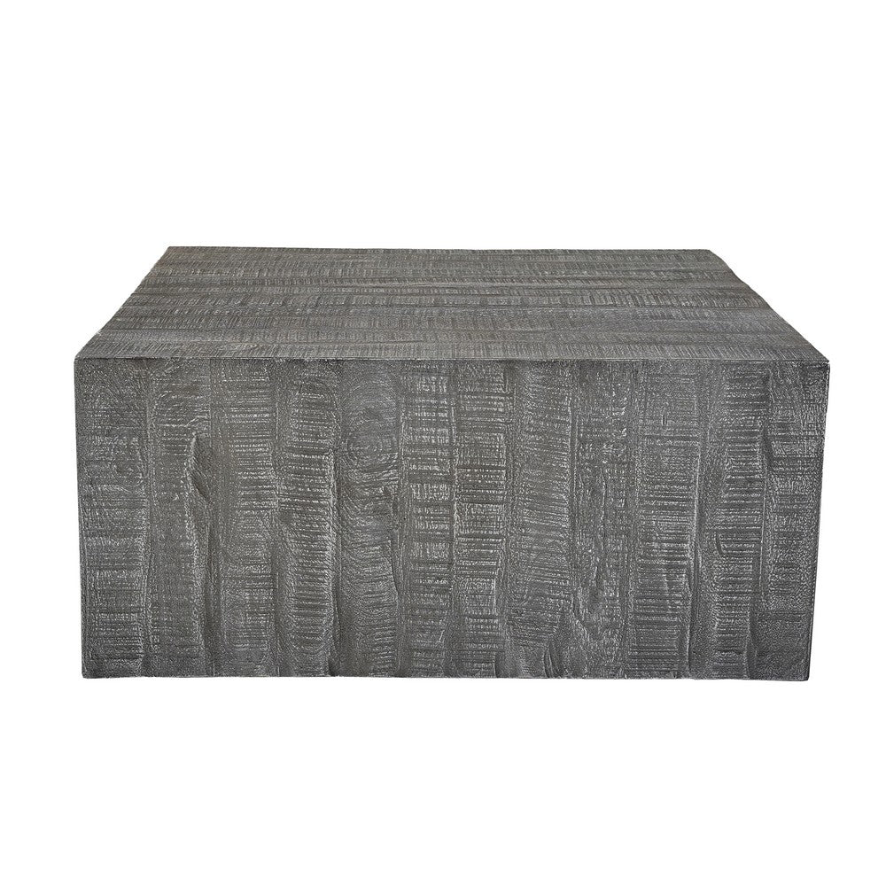 Rydan Coffee Table | 33 Inch Square Block Top | Sandblasted Gray Mango Wood  By The Urban Port