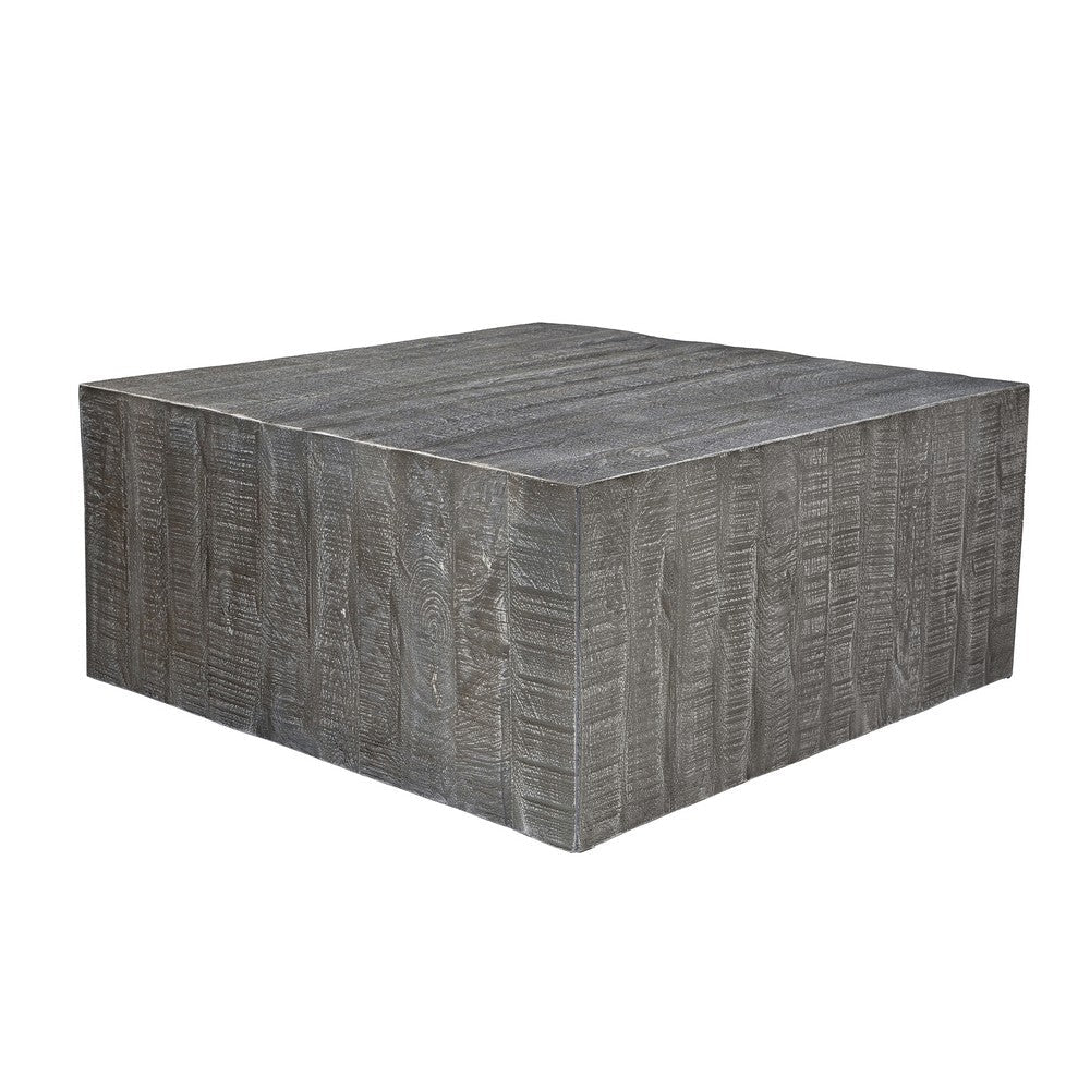 Rydan Coffee Table | 33 Inch Square Block Top | Sandblasted Gray Mango Wood By The Urban Port UPT-332351