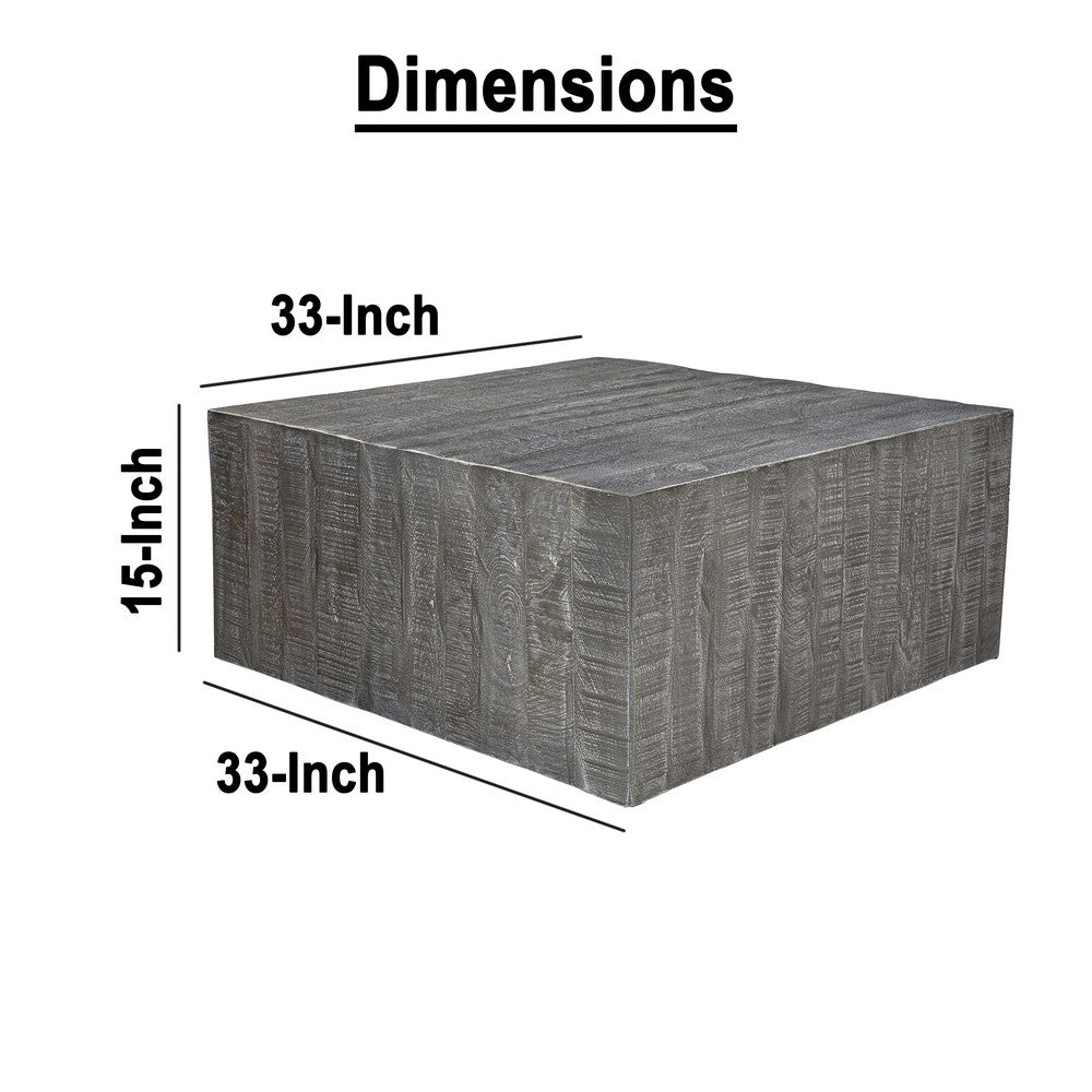 Rydan Coffee Table | 33 Inch Square Block Top | Sandblasted Gray Mango Wood  By The Urban Port