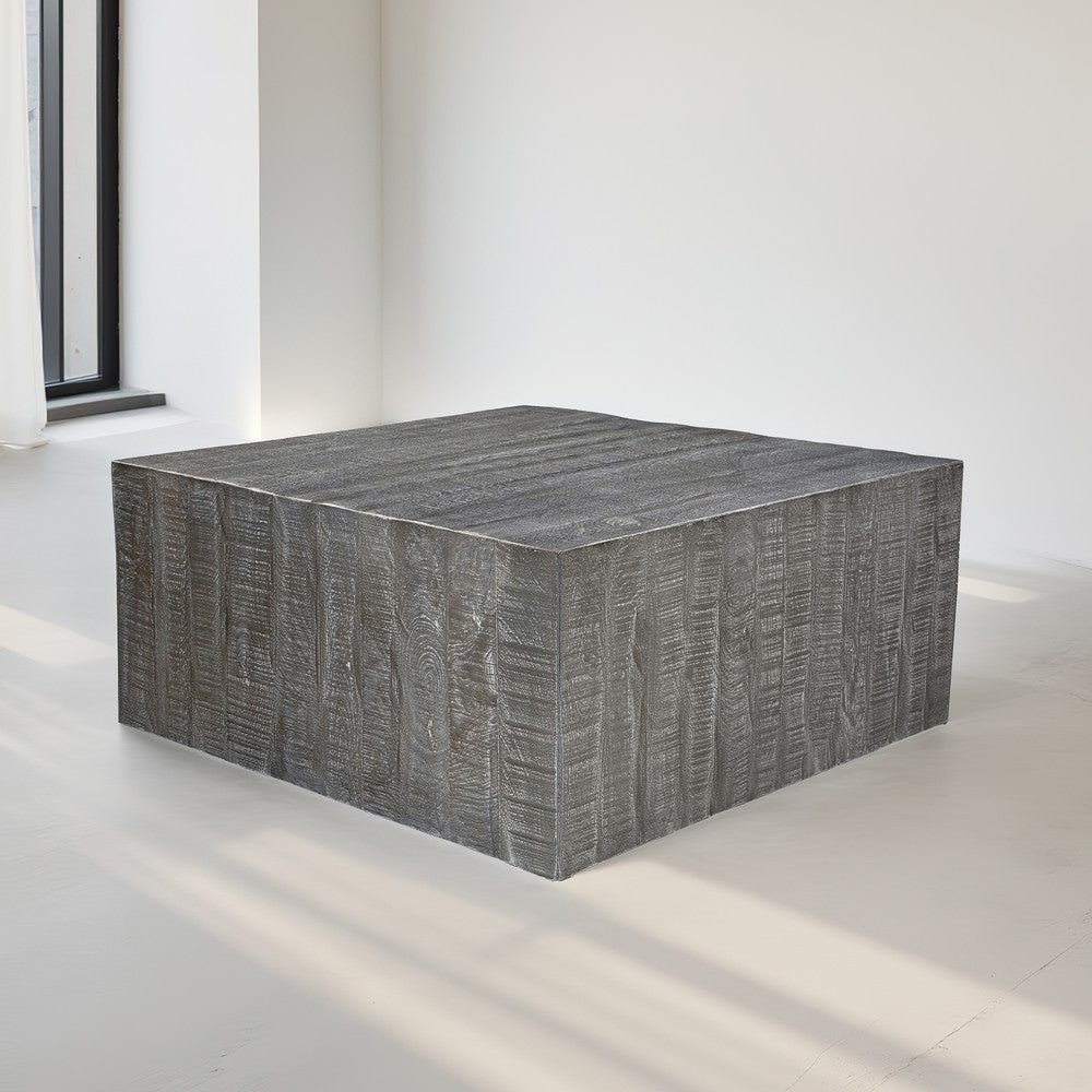 Rydan Coffee Table | 33 Inch Square Block Top | Sandblasted Gray Mango Wood  By The Urban Port