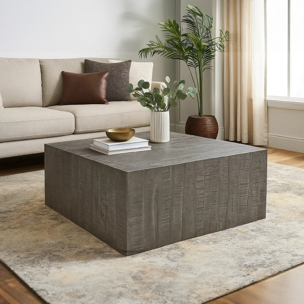 Rydan Coffee Table | 33 Inch Square Block Top | Sandblasted Gray Mango Wood  By The Urban Port