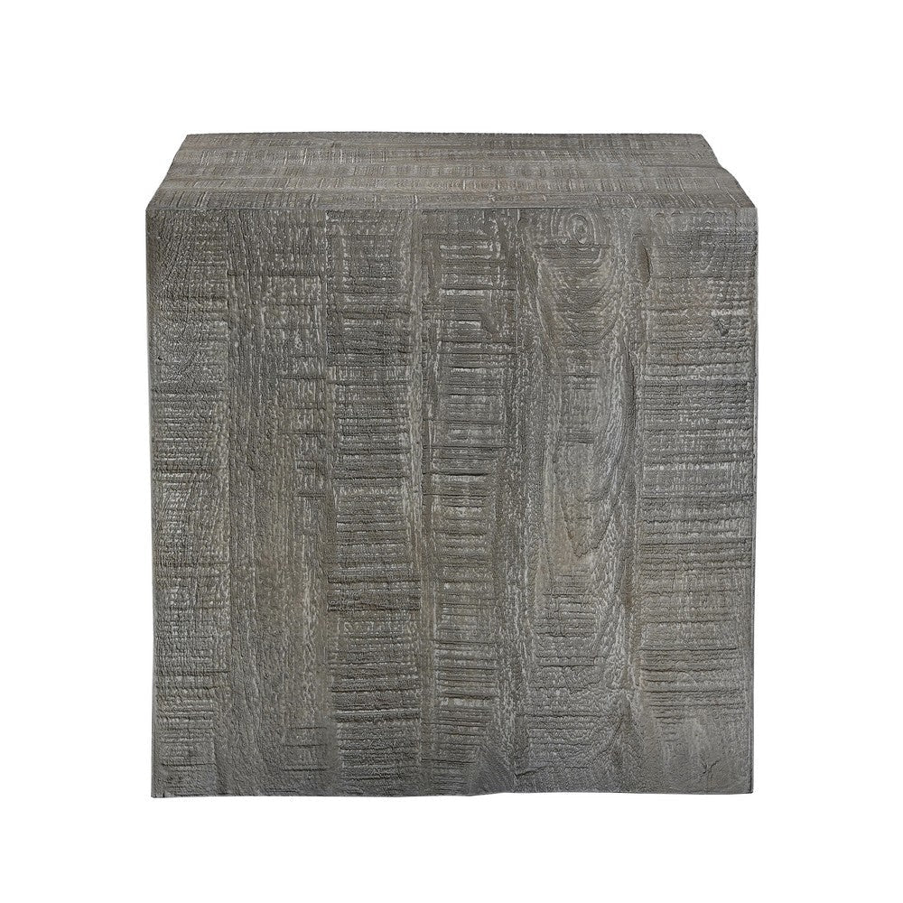 Rydan Side End Table | 19 Inch Square Block Top | Sandblasted Gray Mango Wood By The Urban Port UPT-332352