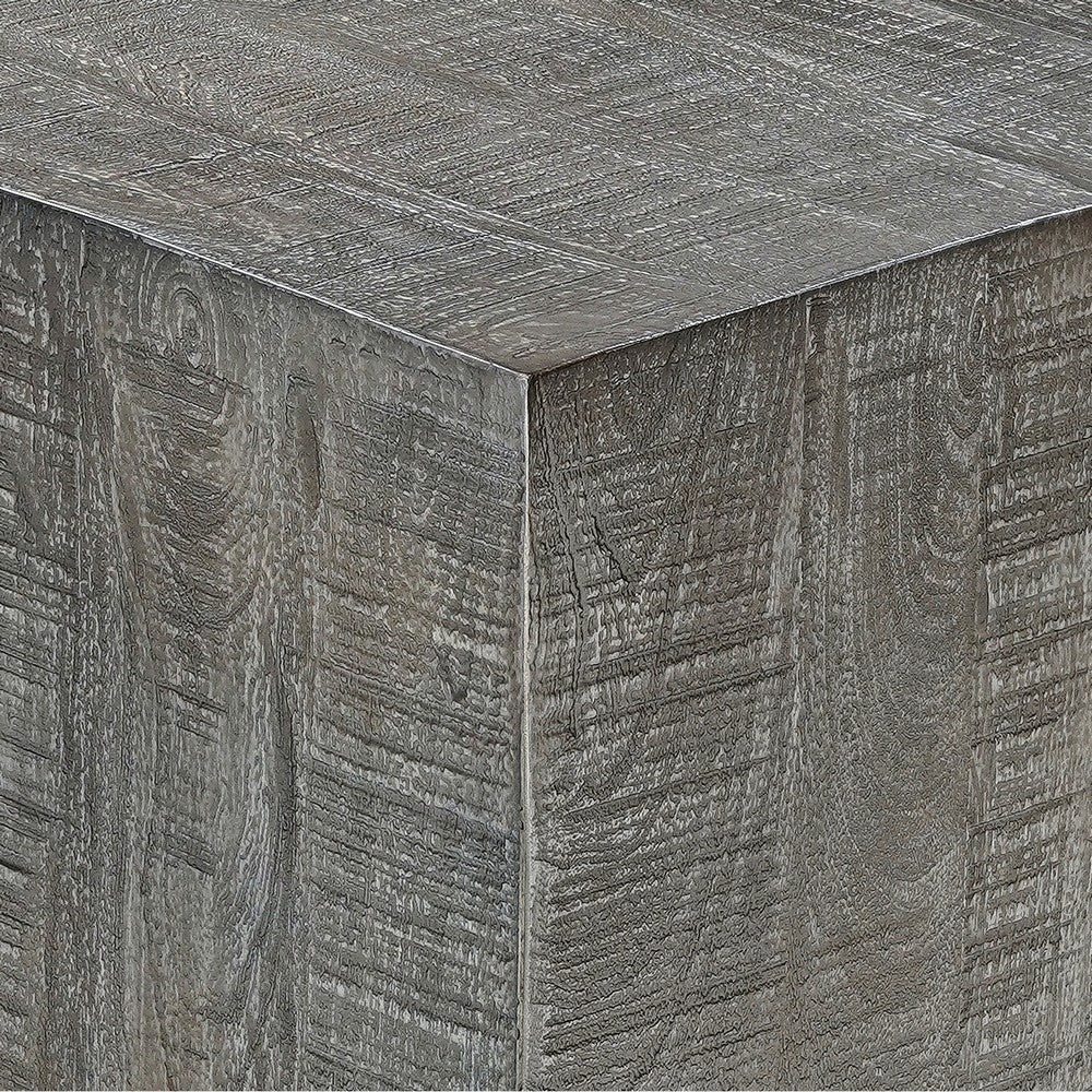 Rydan Side End Table | 19 Inch Square Block Top | Sandblasted Gray Mango Wood By The Urban Port