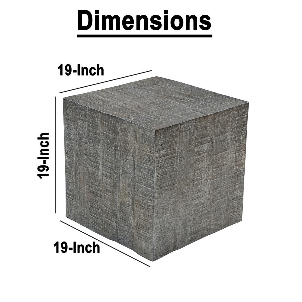 Rydan Side End Table | 19 Inch Square Block Top | Sandblasted Gray Mango Wood By The Urban Port