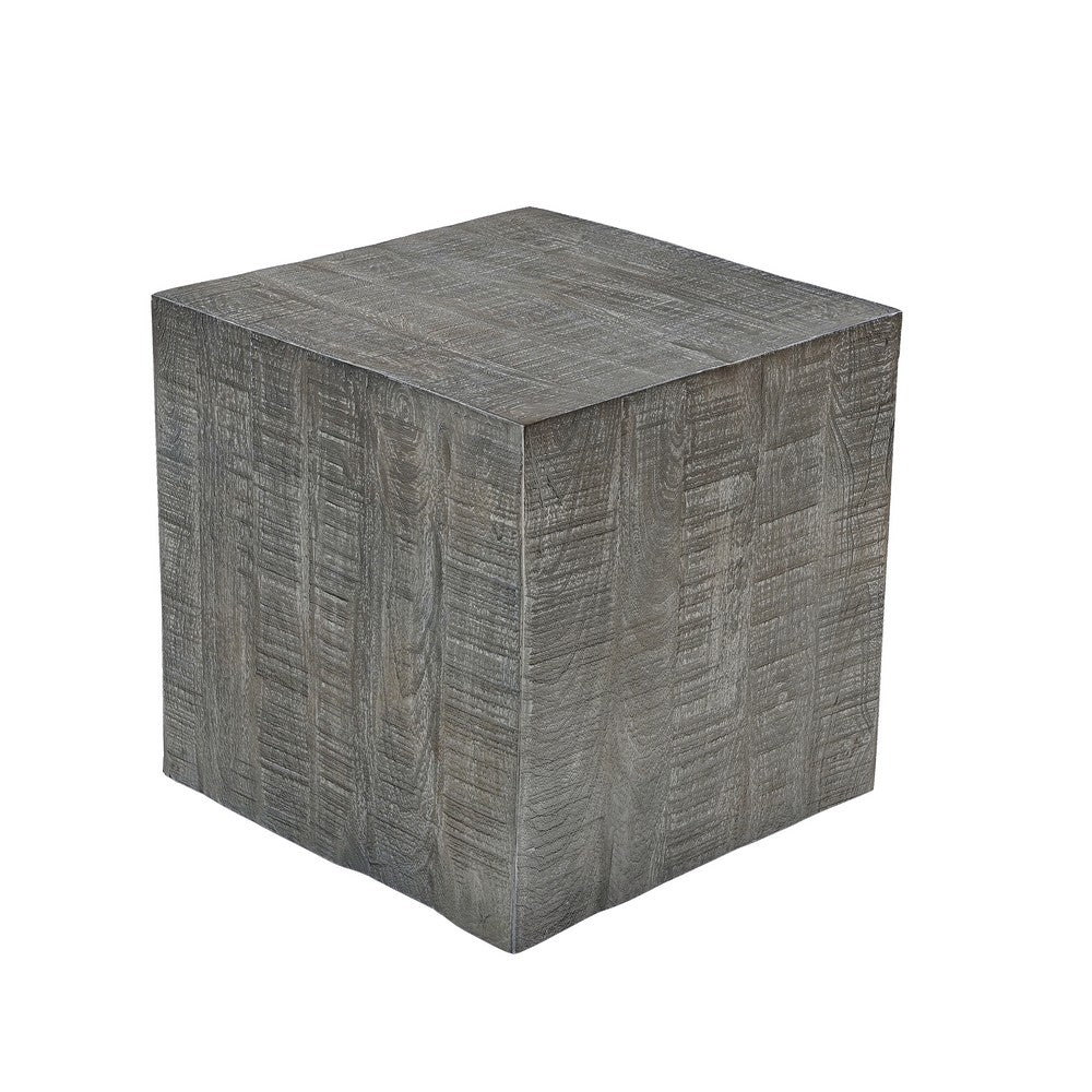 Rydan Side End Table | 19 Inch Square Block Top | Sandblasted Gray Mango Wood By The Urban Port