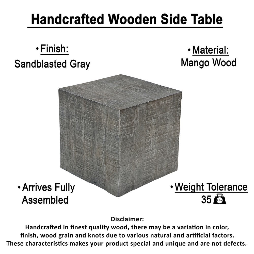 Rydan Side End Table | 19 Inch Square Block Top | Sandblasted Gray Mango Wood By The Urban Port