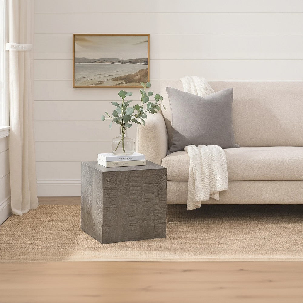 Rydan Side End Table | 19 Inch Square Block Top | Sandblasted Gray Mango Wood By The Urban Port