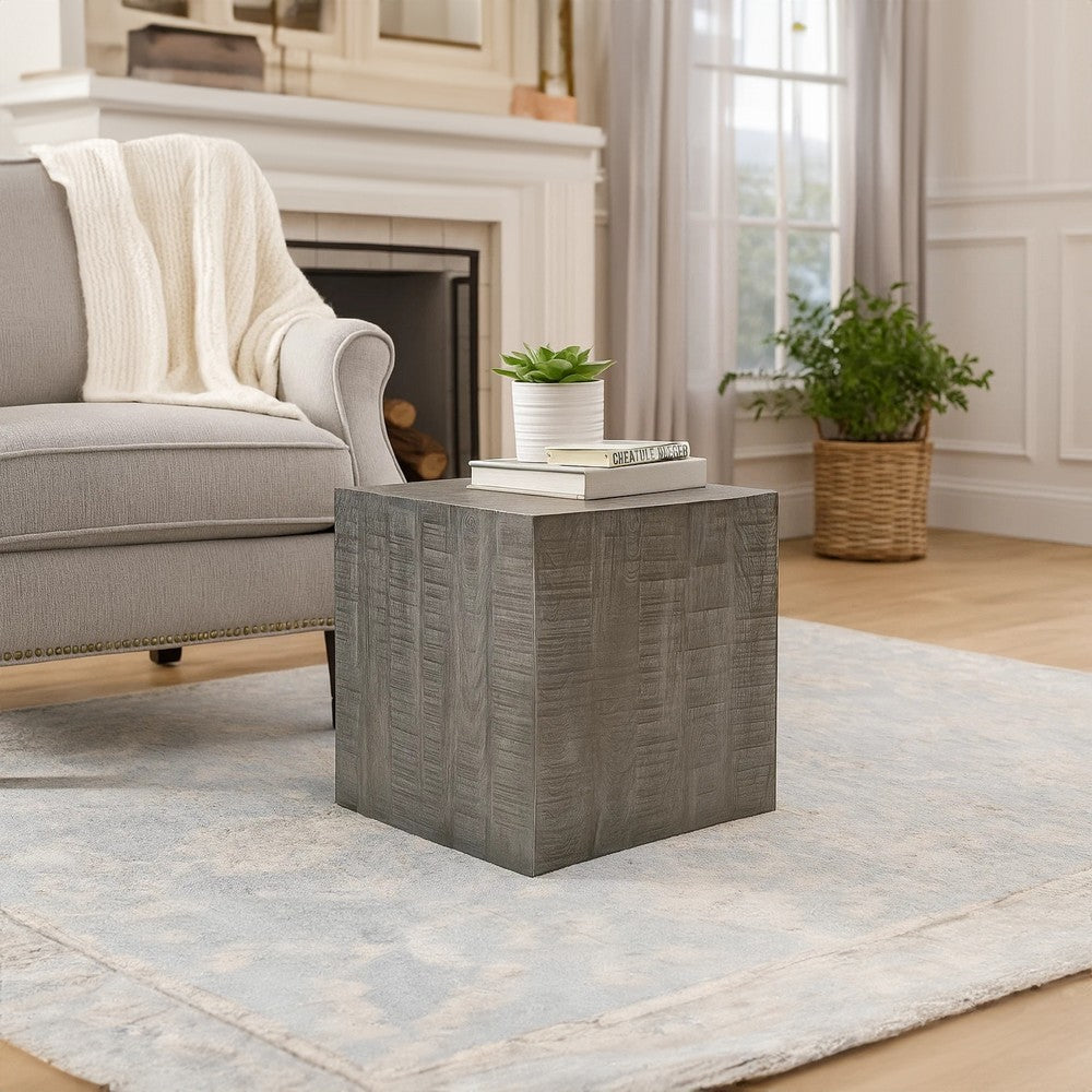 Rydan Side End Table | 19 Inch Square Block Top | Sandblasted Gray Mango Wood By The Urban Port