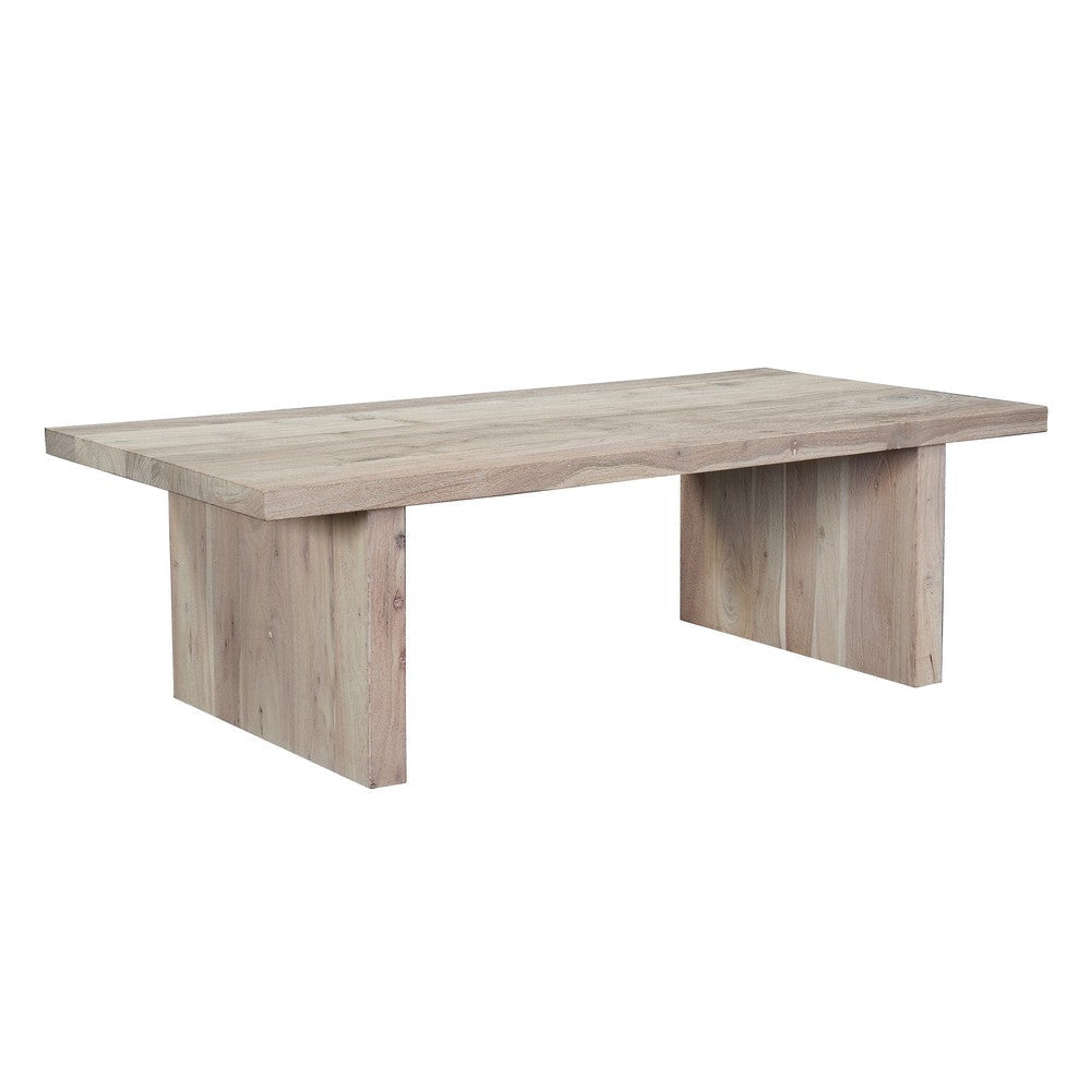 Nira Coffee Table | 48 Inch Rectangular Top | Handcrafted Washed White Acacia Wood | Panel Leg Base By The Urban Port UPT-332353