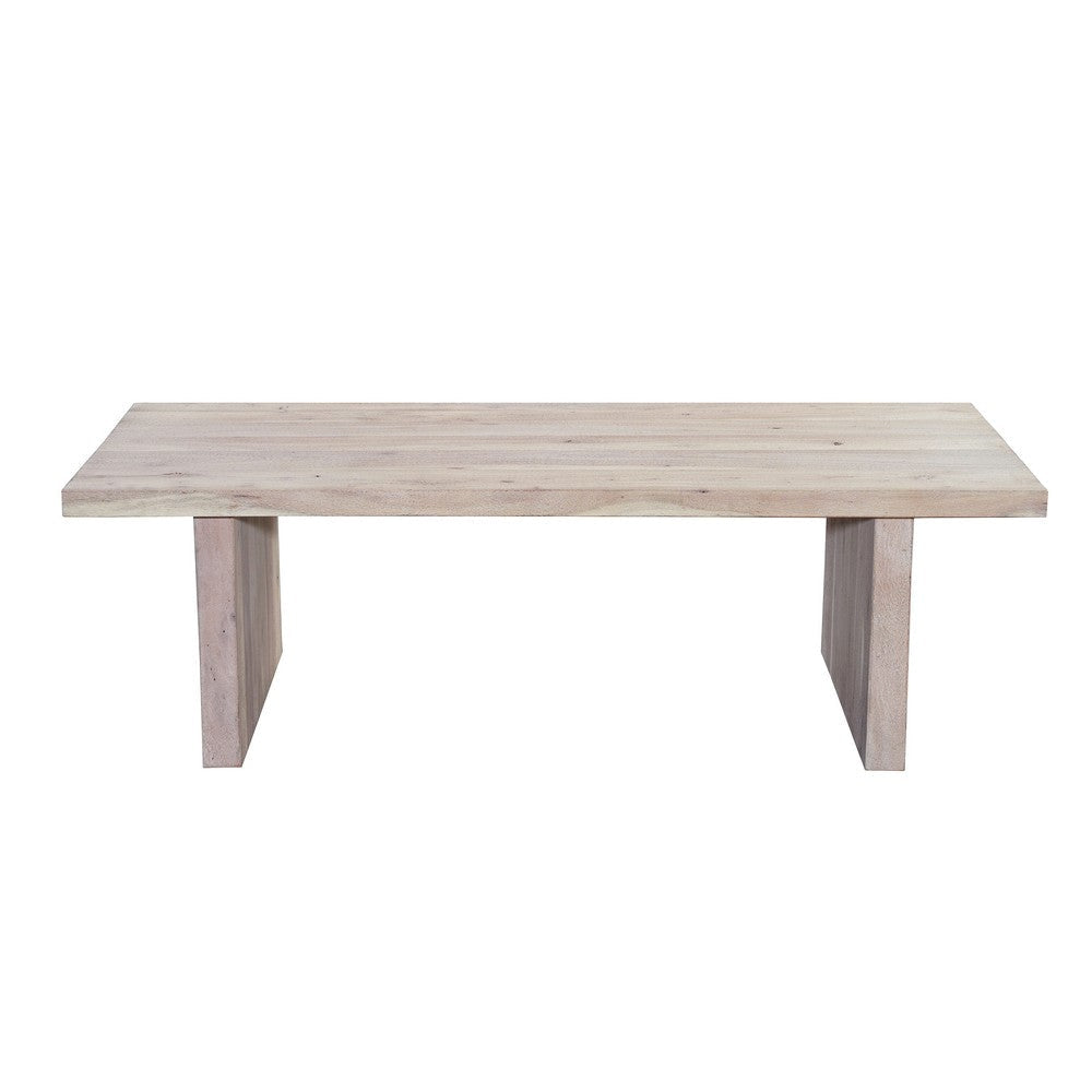 Nira Coffee Table | 48 Inch Rectangular Top | Handcrafted Washed White Acacia Wood | Panel Leg Base By The Urban Port UPT-332353