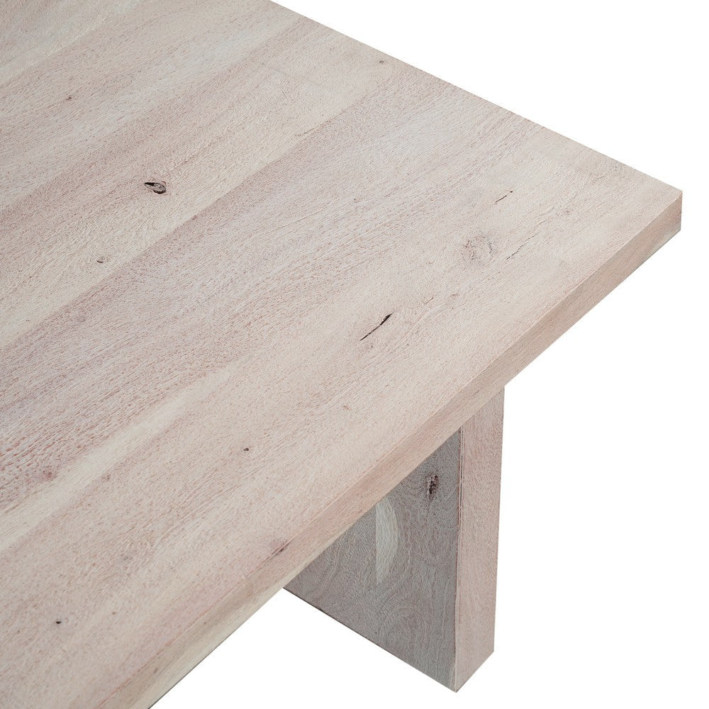Nira Coffee Table | 48 Inch Rectangular Top | Handcrafted Washed White Acacia Wood | Panel Leg Base By The Urban Port UPT-332353